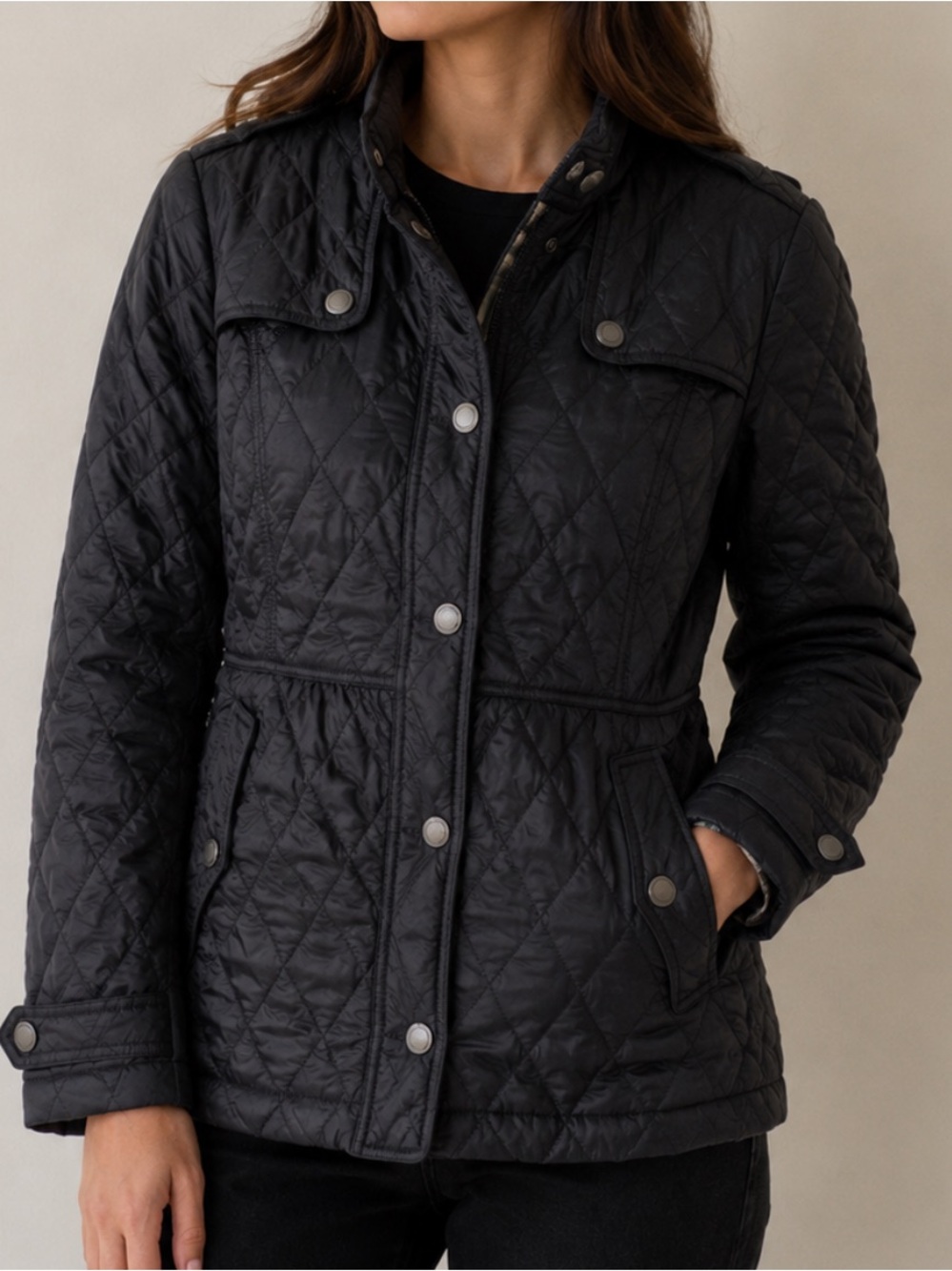 Burberry London Diamond Quilted Jacket with Plaid Lining
